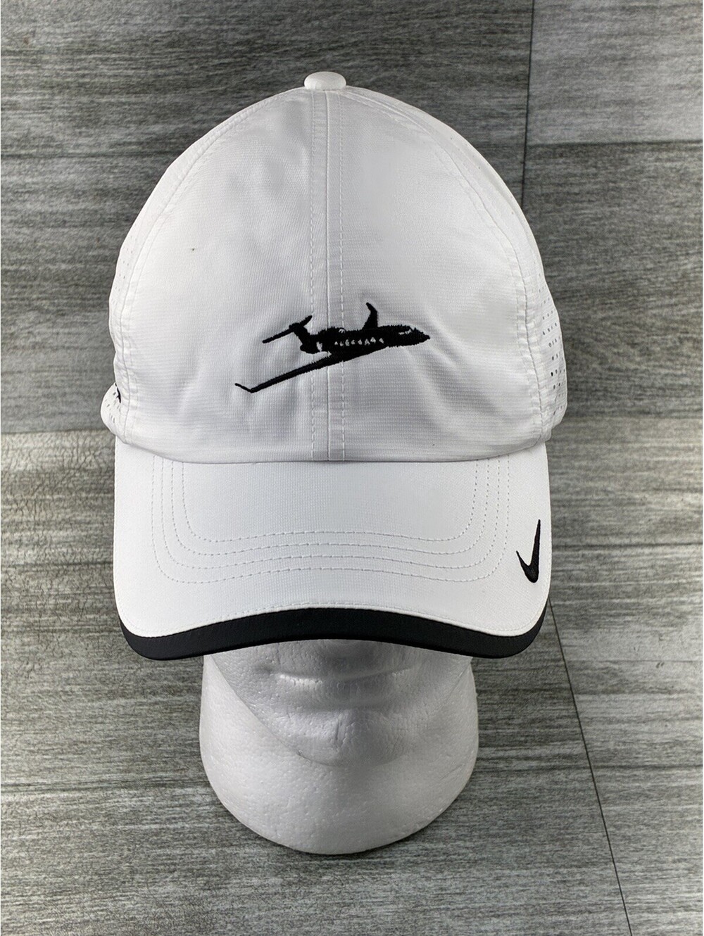 Nike Dri-Fit White OSFA Baseball Hat Gulfstream Airplane Perforated Heritage 86